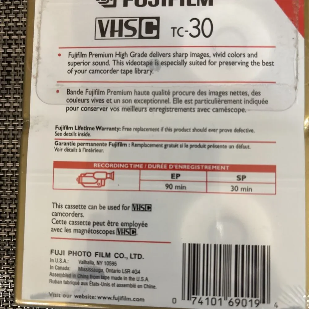 2 New Fujifilm VHS-C Tape Pro Premium High Grade Camcorder 30 min Video Cassette